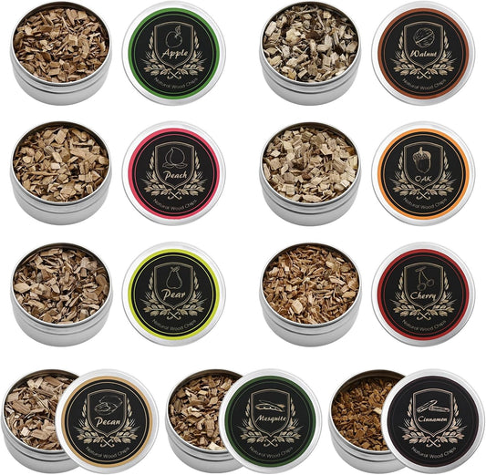Smoking Wood Chips Cocktail Smoker, 9 Flavors Natural Wood Chips Including Cherry, Apple, Oak, Peach, Walnut, Pear, Pecan, Mesquite, Cinnamon for Husband Father's Gift Smoke Gun Cocktails Drinks Food
