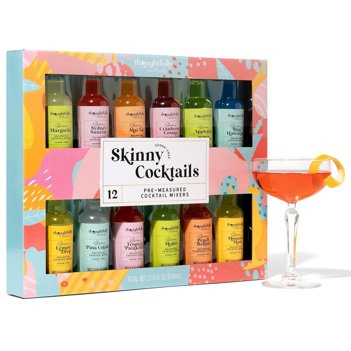Thoughtfully Cocktails, Skinny Cocktail Mixer Set, Mocktail Non Alcoholic Drinks, Flavors Include Margarita, Moscow and More, Set of 12
