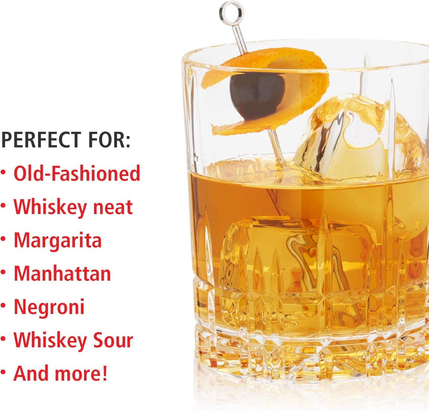 Spiegelau Perfect Serve Double Old Fashioned Glasses Set of 4 – Heavy Base Crystal Whiskey Glasses for Scotch, Bourbon & Cocktails – Lead-Free Crystal Tumbler Set