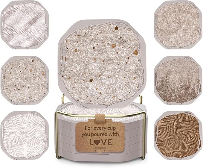 UMIRRO Absorbent Felt & Silicone Coasters Set of 6 with Holder, Blue Coast - 11. Gratitude Series - Poured With Love