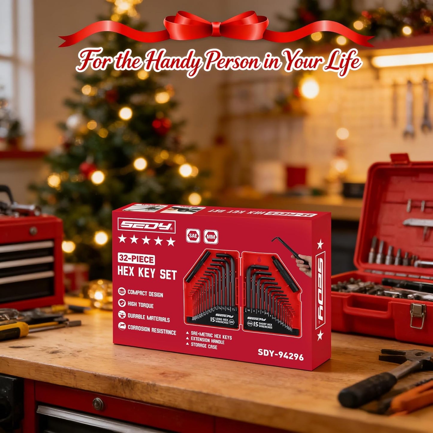 SEDY 32-Piece Hex Key Wrench Set, Metric and SAE Allen Wrenches (0.028-3/8 inch, 0.7-10 mm) L Shape Allen Keys, Chrome Vanadium Steelwith 2x Extension Handle