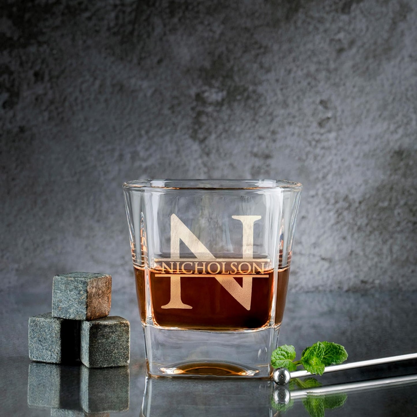 Amazing Items Set of 4 - Whiskey Gifts for Men, Personalized Whiskey Glasses w/Name & Initial - 9 Designs - 9 oz, Limited Edition Monogrammed Rocks Glasses, Dad Gifts