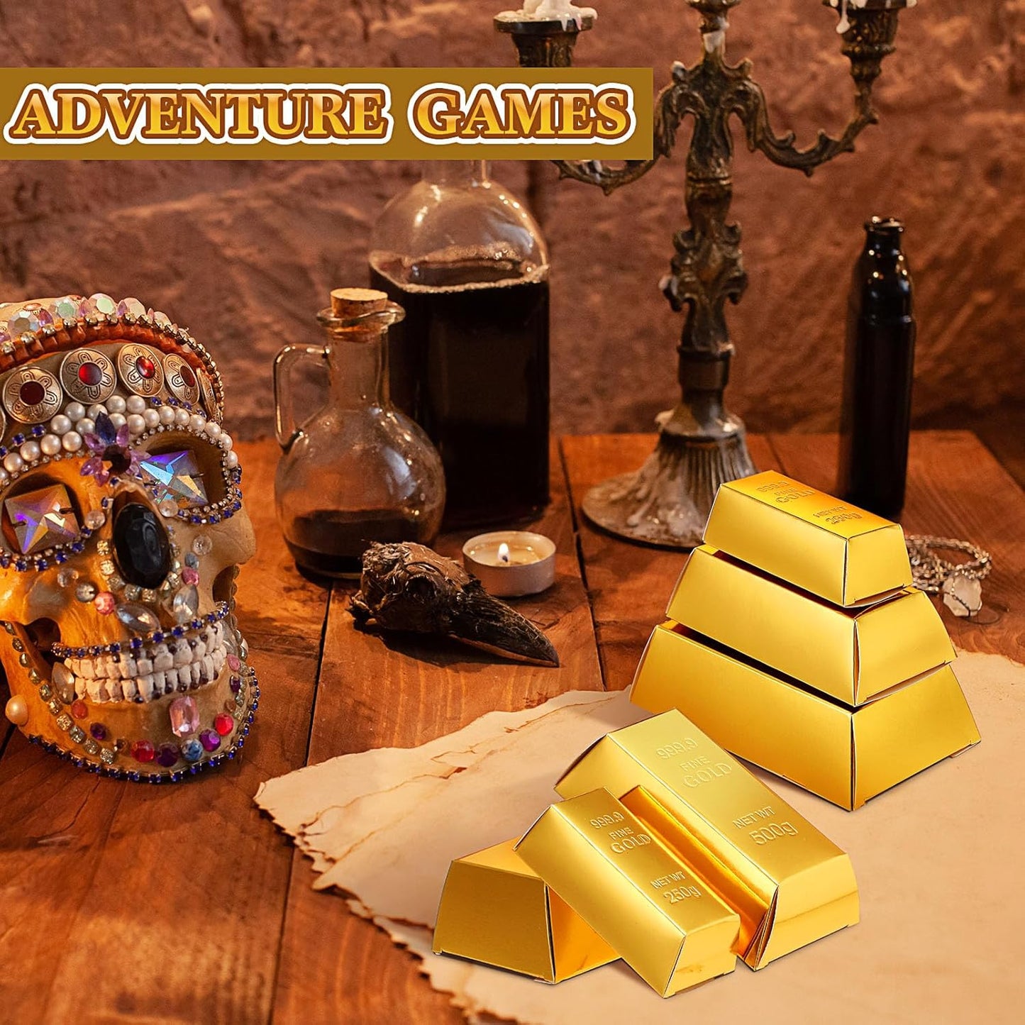 Honoson 120 Pcs Gold Bar Fake Gift Box Foil Gold Bar Party Favor Boxes Paper Golden Favor Boxes Treasure Brick for Pirate Casino Theme Party Decorations Candy Chocolate Box 5.5 x 3.2 Inches
