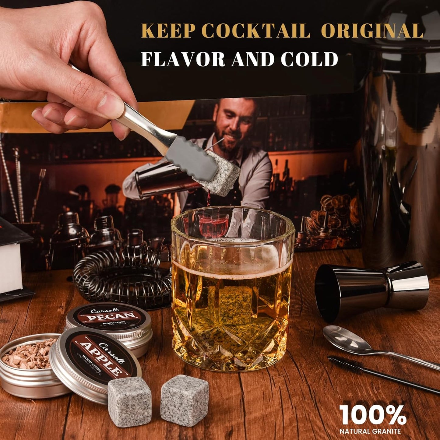 Cocktail Smoker Kit with Torch - 6 Flavors Wood Chips, 4 Metal Filters, Whiskey Smoker Infuser kit for Bourbon Whisky Cocktail, Old Fashioned Drink Smoker Kit Gifts for Men, Dad, Husband(No Butane)