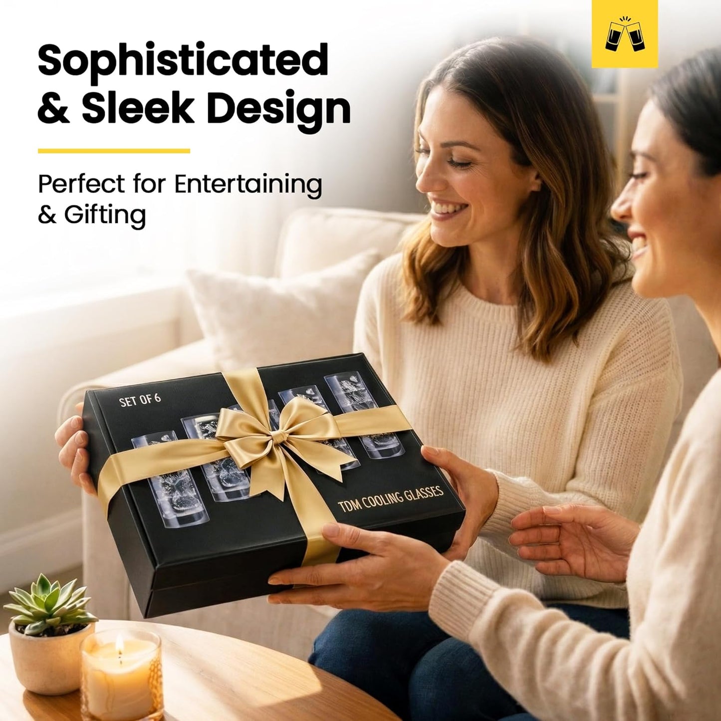 LEMONSODA Highball Glass Set | 12oz Set of 6 | Lead-Free Glass with Heavy Base | Dishwasher Safe Cocktail Glasses for Mojito Whiskey Iced Tea | Gift Box Included | Modern Durable Bar Glassware