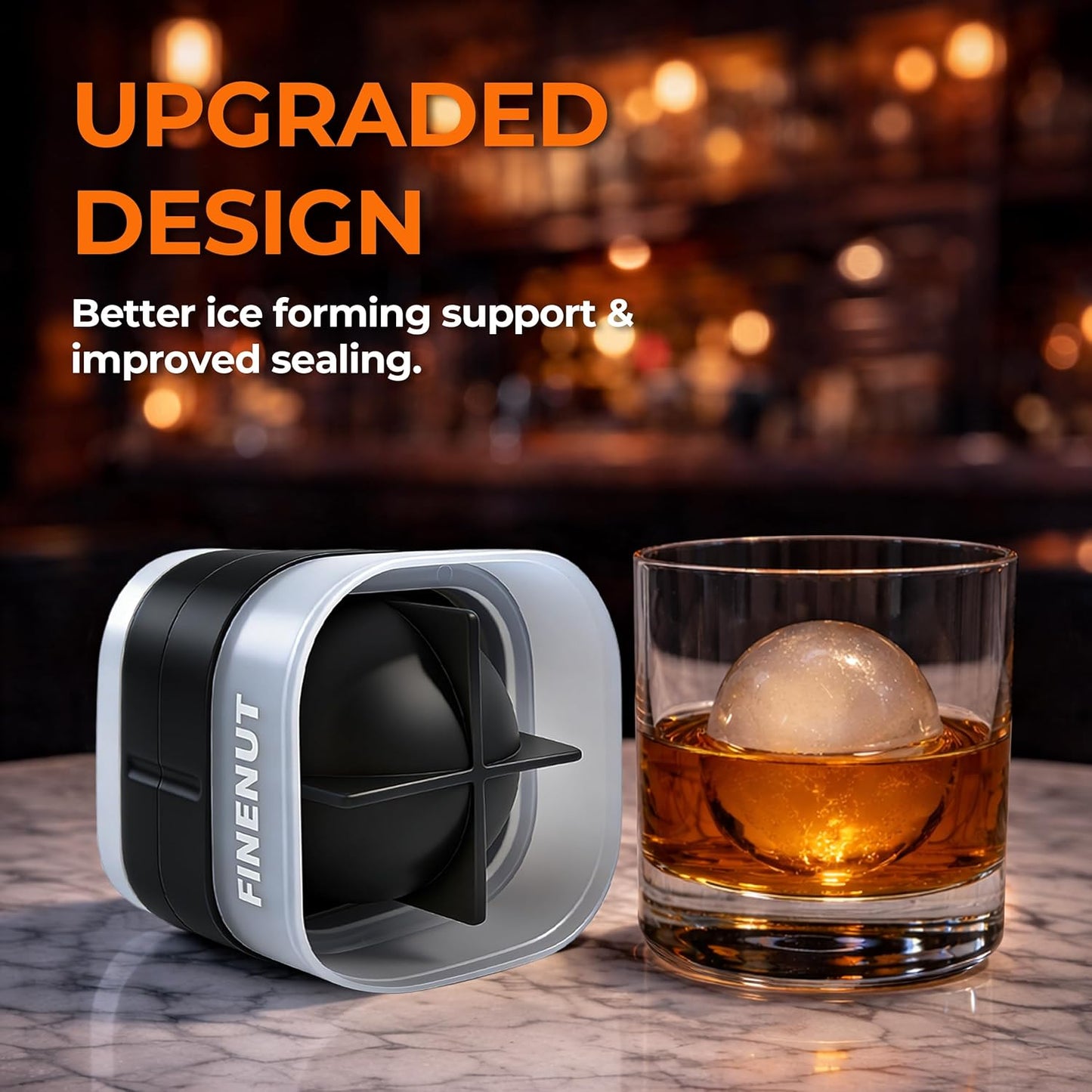 Easy Release Ice Ball Maker Mold, 4 Pack, 2.5 Inch Large Round Ice Cube Mold for Whiskey & Cocktails, Stackable Lid, Reinforced Leak-Resistant Silicone, BPA-Free