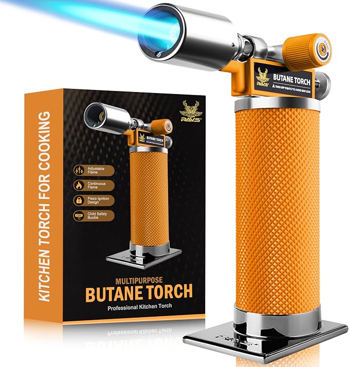RAVS Butane Torch Lighter, Premium Metal Kitchen Torch, Black - Sunset Orange