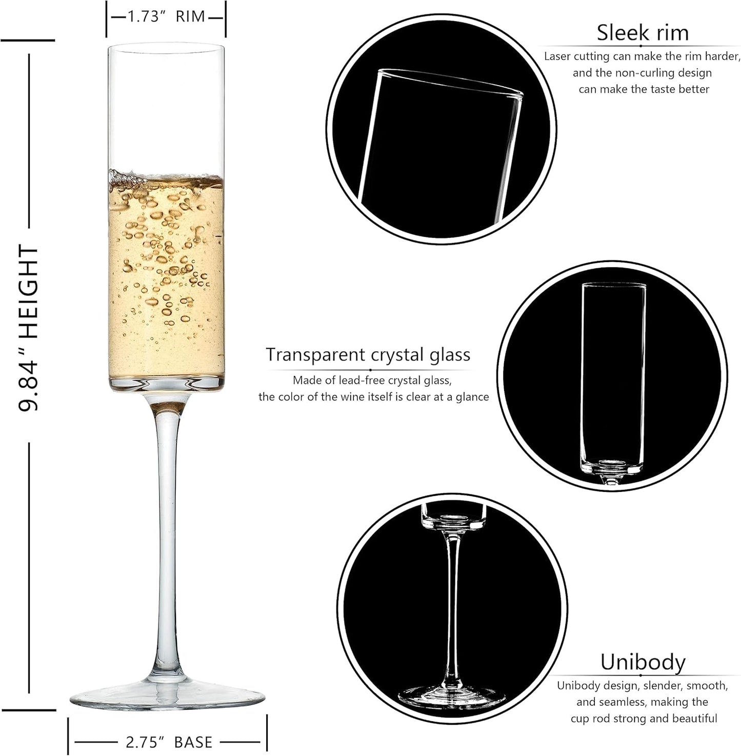 BACLIFE Crystal Champagne Flutes Set of 6 - Hand Blown Champagne Glasses With Long Stem - 6.5 oz Elegant Sparkling Wine Stemware - Unique Gift for Mother's Day,Birthday,Wedding - Clear