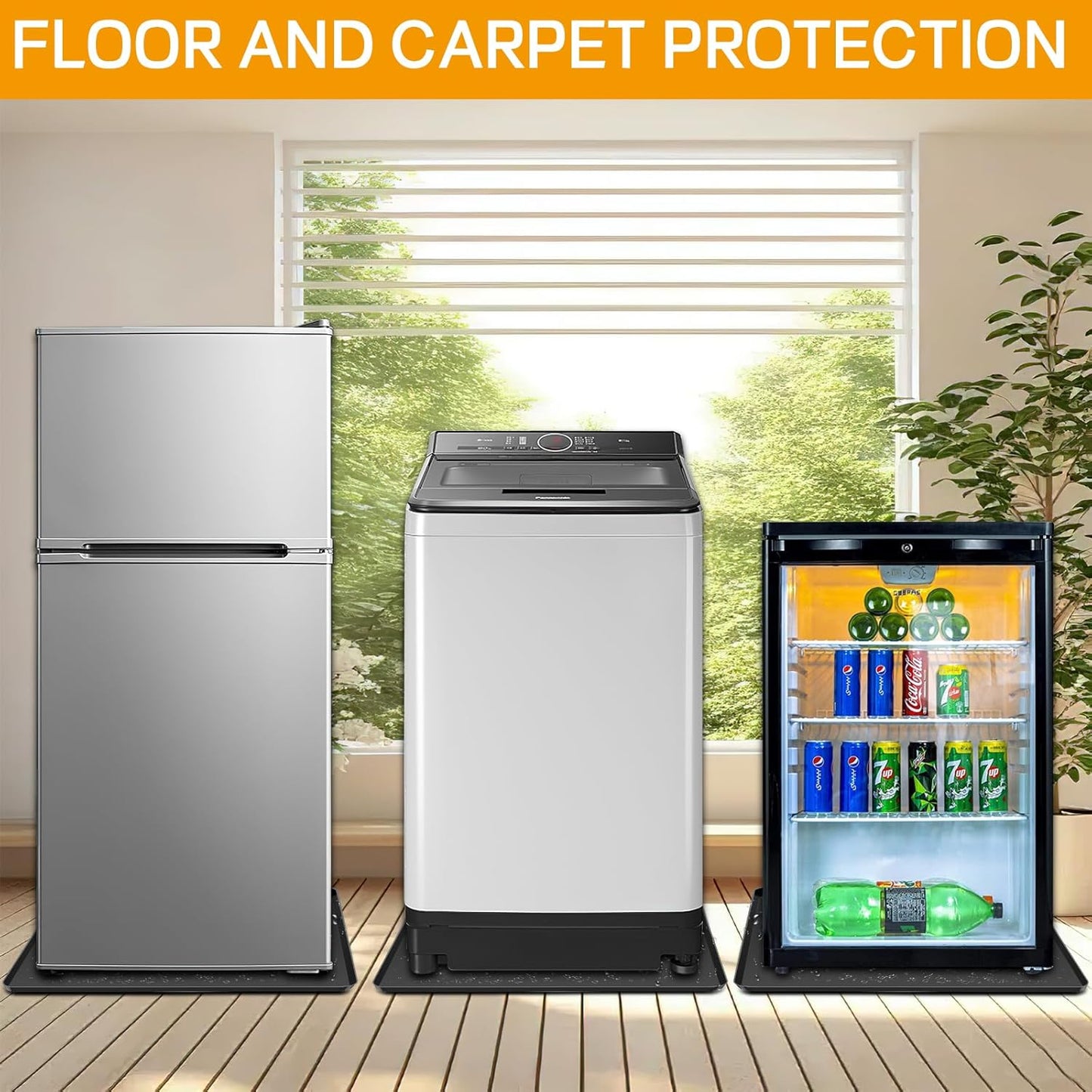 Mini Fridge Silicone Mat,24''x24''x0.5''-Fridge Drip Tray Concave and convex design is leak-Proof and Non-Slip Perfectly Compatible with Washer, Dryer, Wine Cooler, Dishwasher ect (Black)