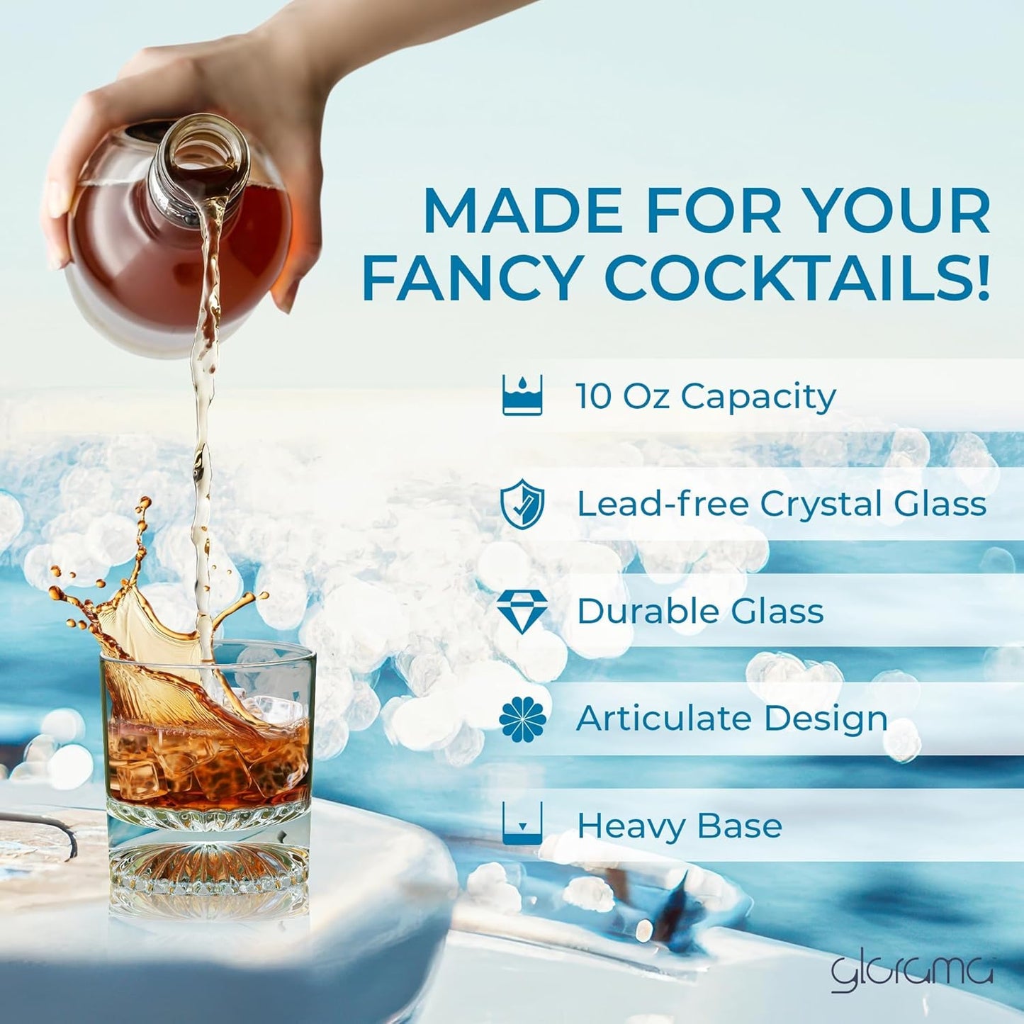 GLORAMA Premium Old Fashioned Whiskey Glasses with Heavy Bottom – Vintage Bar Drinkware for a Cocktail, Bourbon, or Scotch – Durable Crystal Rocks Glass – Set of 4, 10 oz