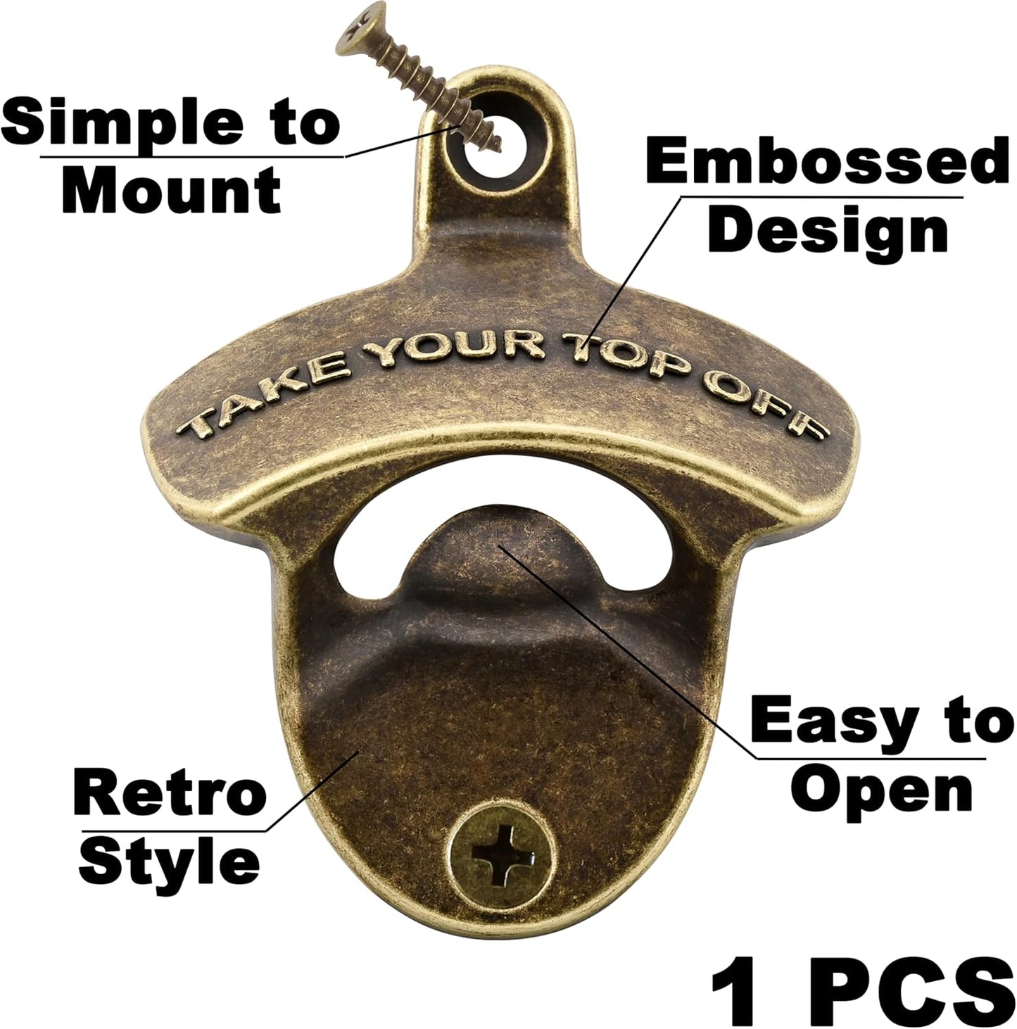 Vintage Wall Mounted Bottle Opener Bronze, Stainless Cooler Mount Bottle Cap Opener for Beer Lovers Gifts