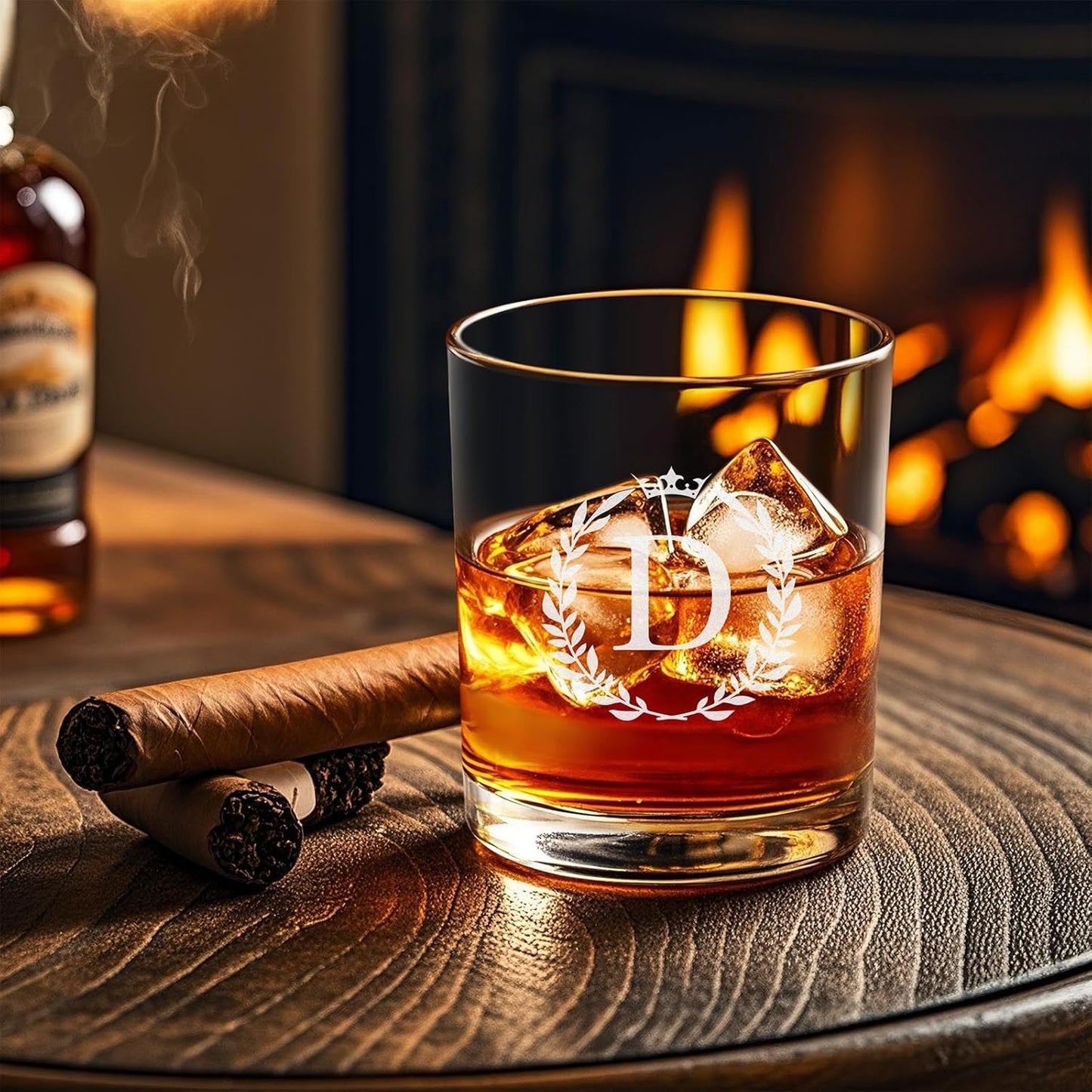 Astonlink Personalized Whiskey Glasses Gifts for Men, Monogrammed Engraved A-Z 10.6 oz Rocks Glass Customized Gift, Unique Fathers Day Birthday Gifts for Men Him Dad Husband Brother Son (D)