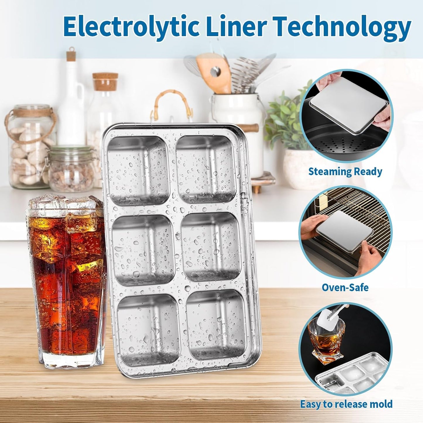 Stainless Steel Ice Cube Trays with Lid, Easy Release Durable Metal Ice Mold for Freezer, Ideal for Whiskey, Cocktails & Drinks (2 Pack)