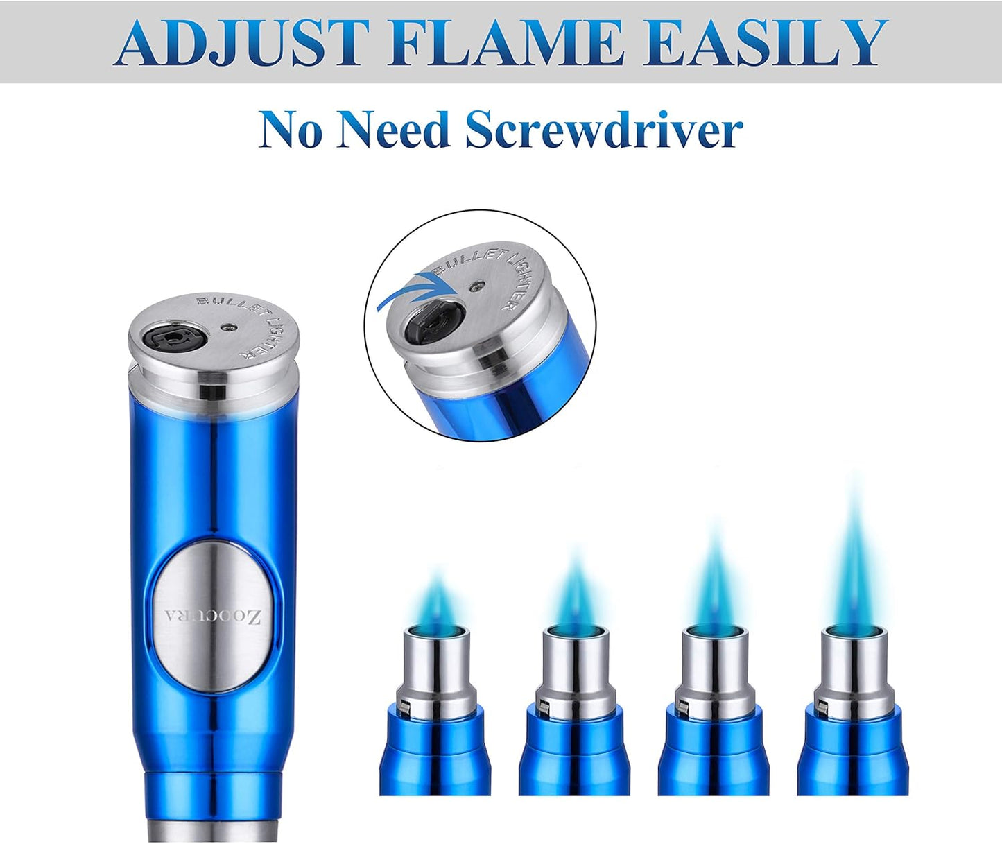 Zoocura Ice Blue Torch Lighter, Refillable Butane Torch Lighters Adjustable Jet Flame Windproof Lighter for Grill Pocket BBQ Camping (Gas Not Included)
