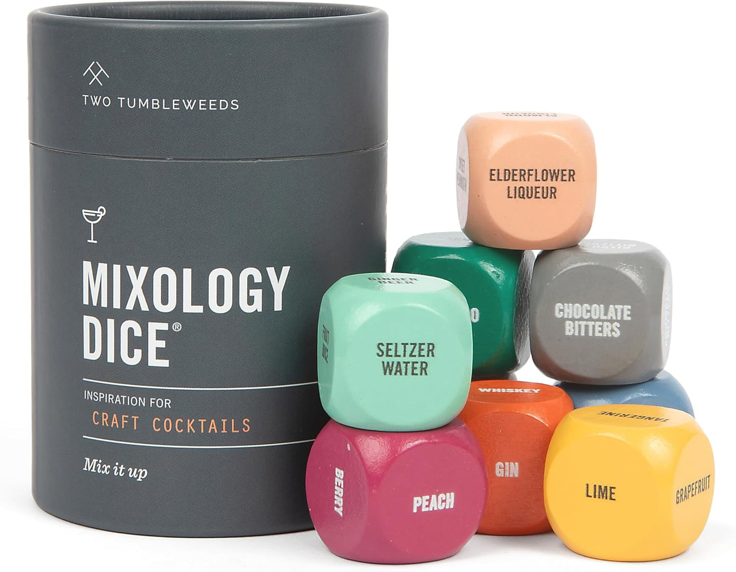 Two Tumbleweeds Mixology Dice - Set of 9 Dice to Inspire Craft Cocktails & Mocktails with Recipe Booklet - Unique Gift for Kitchen or Bar