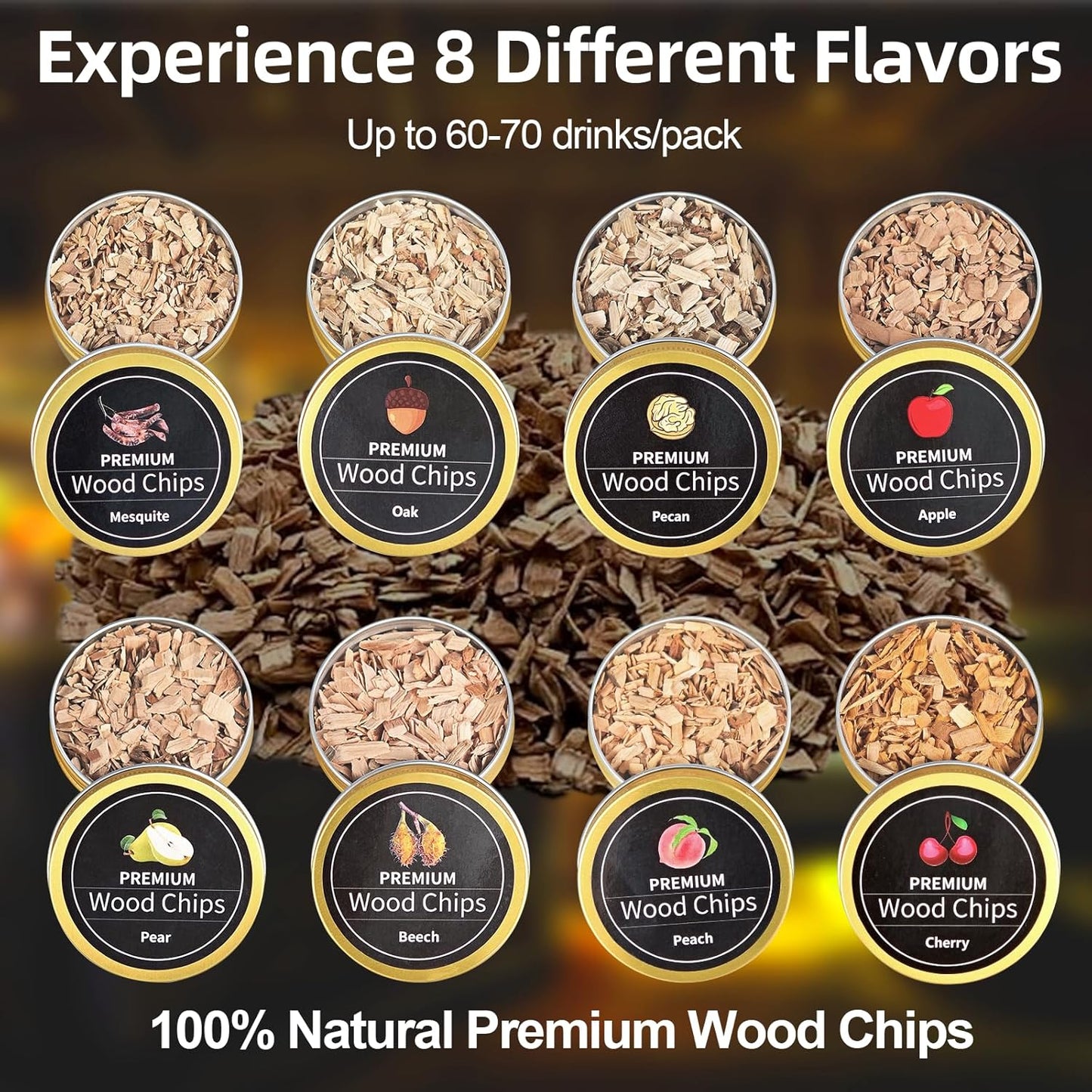Cocktail Smoker Kit - Whiskey Smoker Kit with Torch,8 Flavors Wood Chips for Whiskey and Bourbon,Old Fashioned Smoker Set for Infused Cocktail,Cheese and Meats,Gifts for Men,Dad,Husband (NO Butane)
