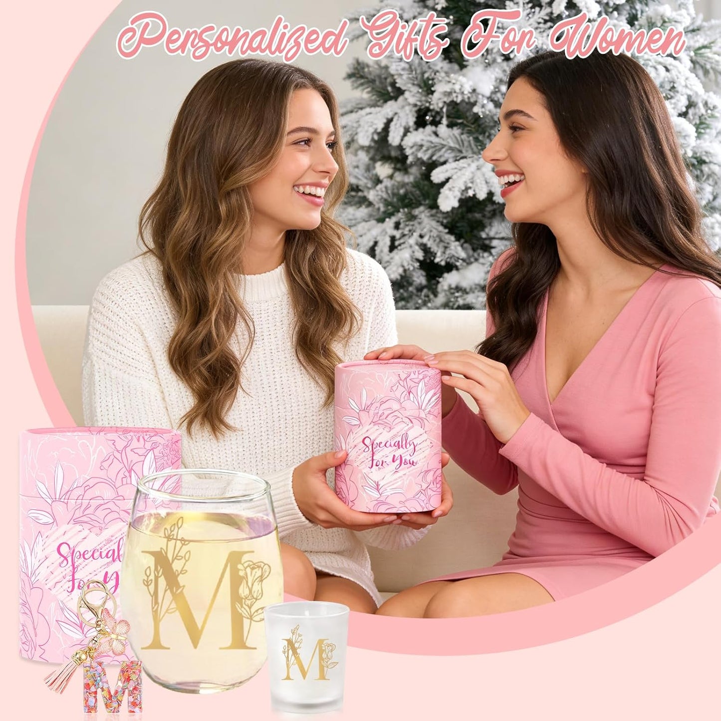 Personalized Birthday Gifts for Women Monogrammed Stemless Wine Glasses Unique Friendship Initial Gifts Christmas Gift for Women Mom Sister Her Wife Friends Customized Bridesmaid Bride Wedding Gift