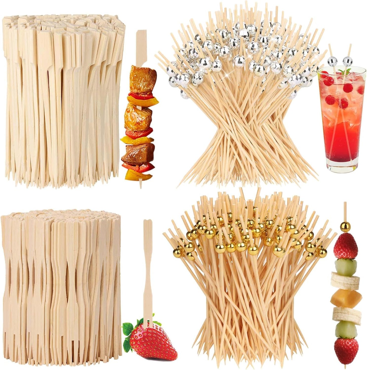 400PCS Cocktail Picks, Disco Ball Decorative Toothpicks for Appetizers, 4.7 Inch Bamboo Gold Ball Food Picks, Fancy Toothpicks for Appetizers, Drinks Party Fruit, Disco Party Decorations Supplies