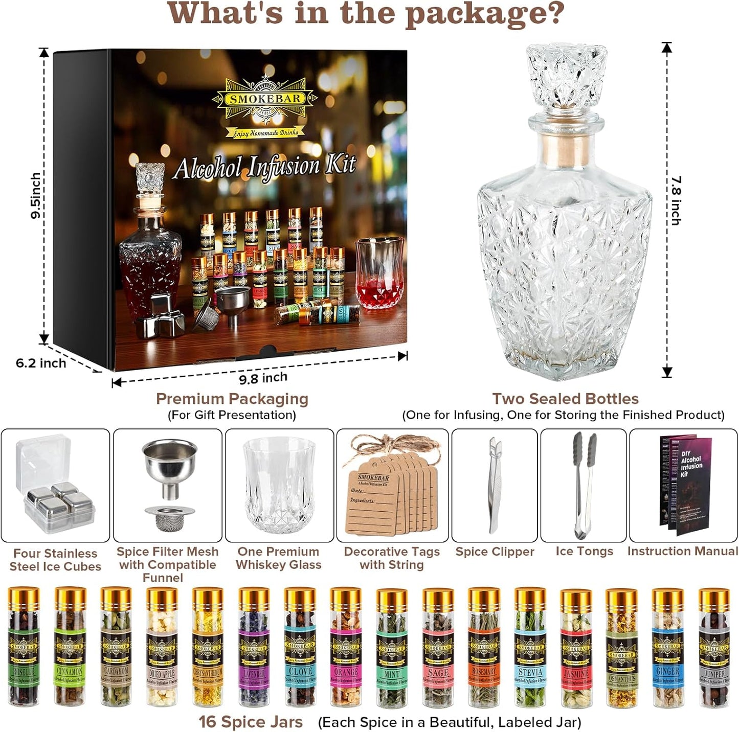 DIY Alcohol Infusion Kit, for Men – 16 Natural Spices for Whiskey, Rum, Vodka & Cocktails, Unique Gift for Birthday/Husband/Dad/Retirement