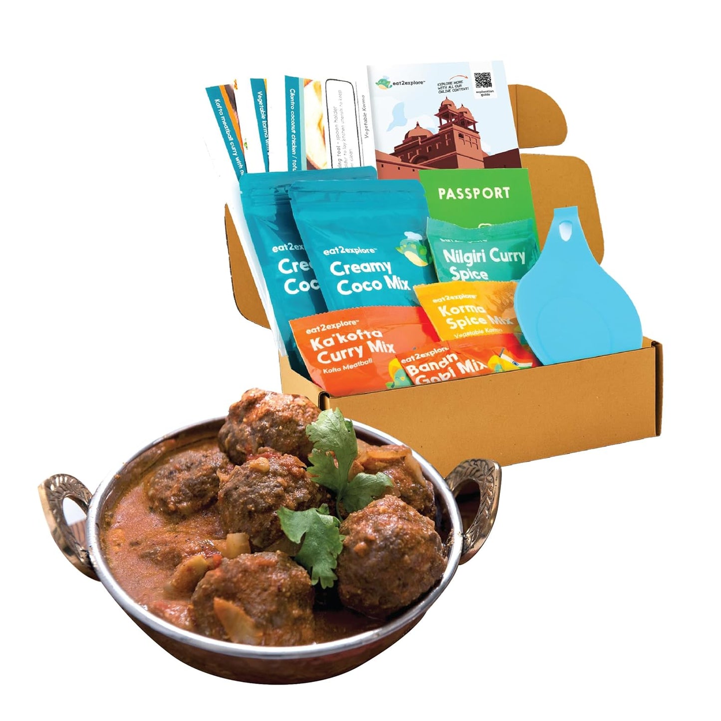 eat2explore Global Cooking Kit - Authentic Recipes, Essential Spices, Cultural Fun & Expert Drink Pairings - Perfect for Date Night and Dinner Parties (India Edition)