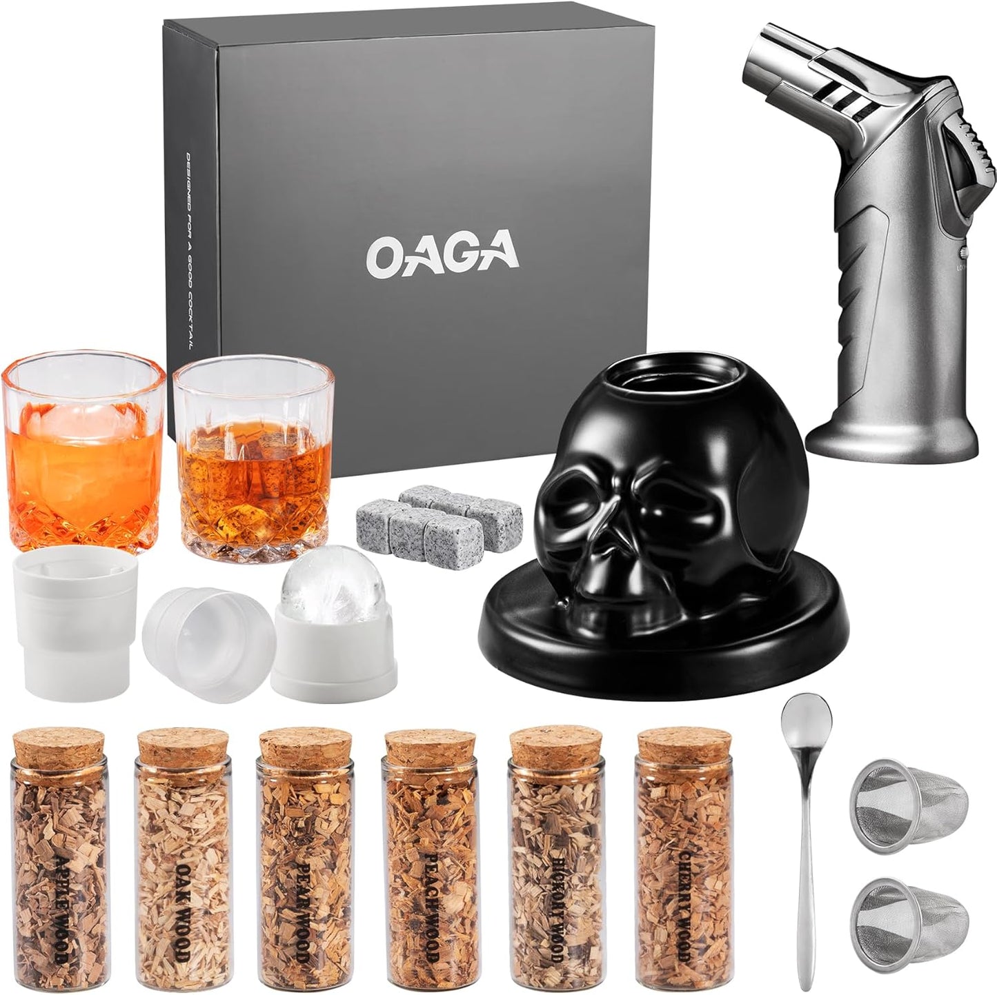 Whiskey Smoker Kit with Torch - 21 Sets - 6 Flavors Wood Chips - Bourbon, Cocktail Smoker Infuser Kit, Old Fashioned Drink Smoker Kit, Birthday Bourbon Whiskey Gifts for Men, Dad, Husband (No Butane)