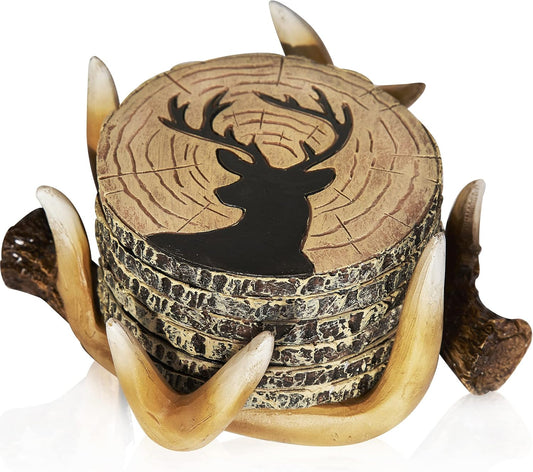 Deer Antler Coasters Set of 6 - Handcrafted Hunting Decor & Man Cave Gifts - Deer Coasters