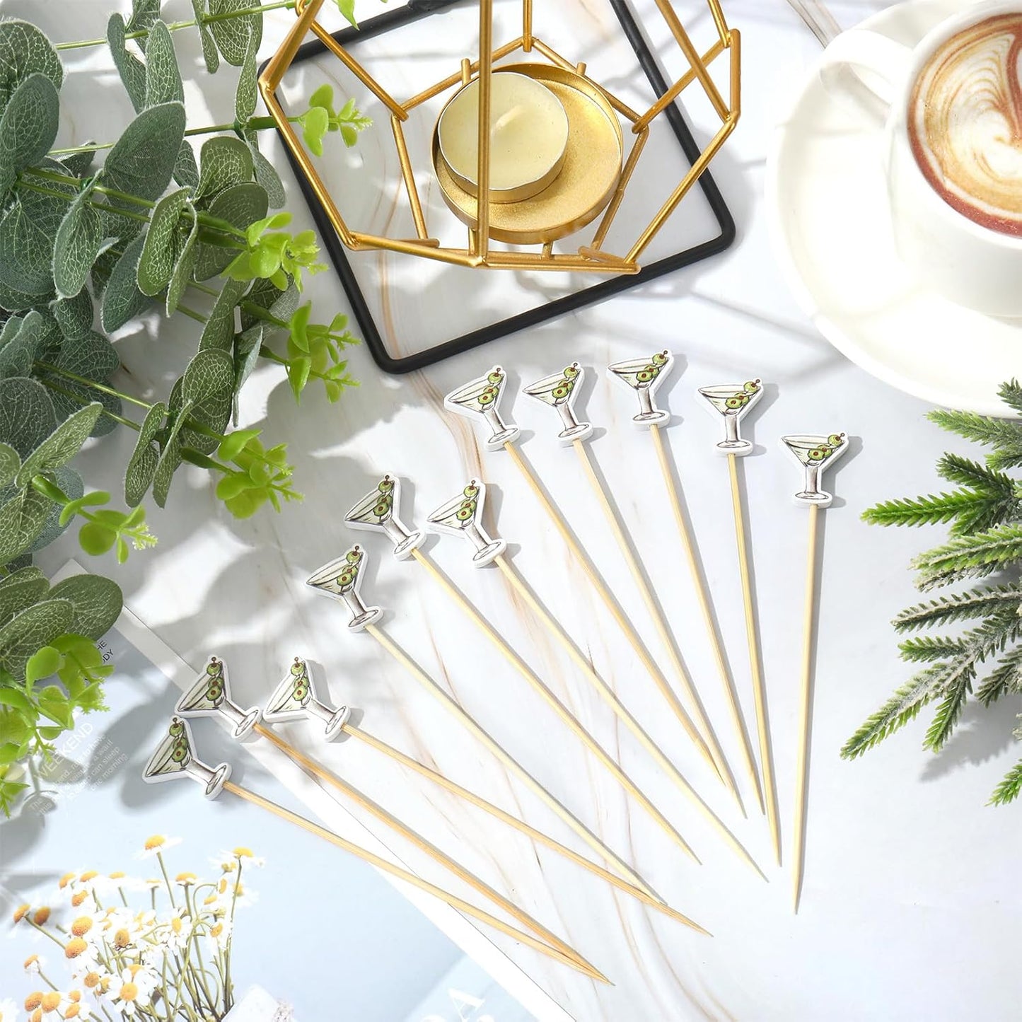 JarThenaAMCS 100Pcs Martini Cocktail Pick A Tini Bit Older Toothpick Martini Glasses Long Cocktail Appetizer Skewer for Fruit Drink Dessert Bachelorette Party Supplies