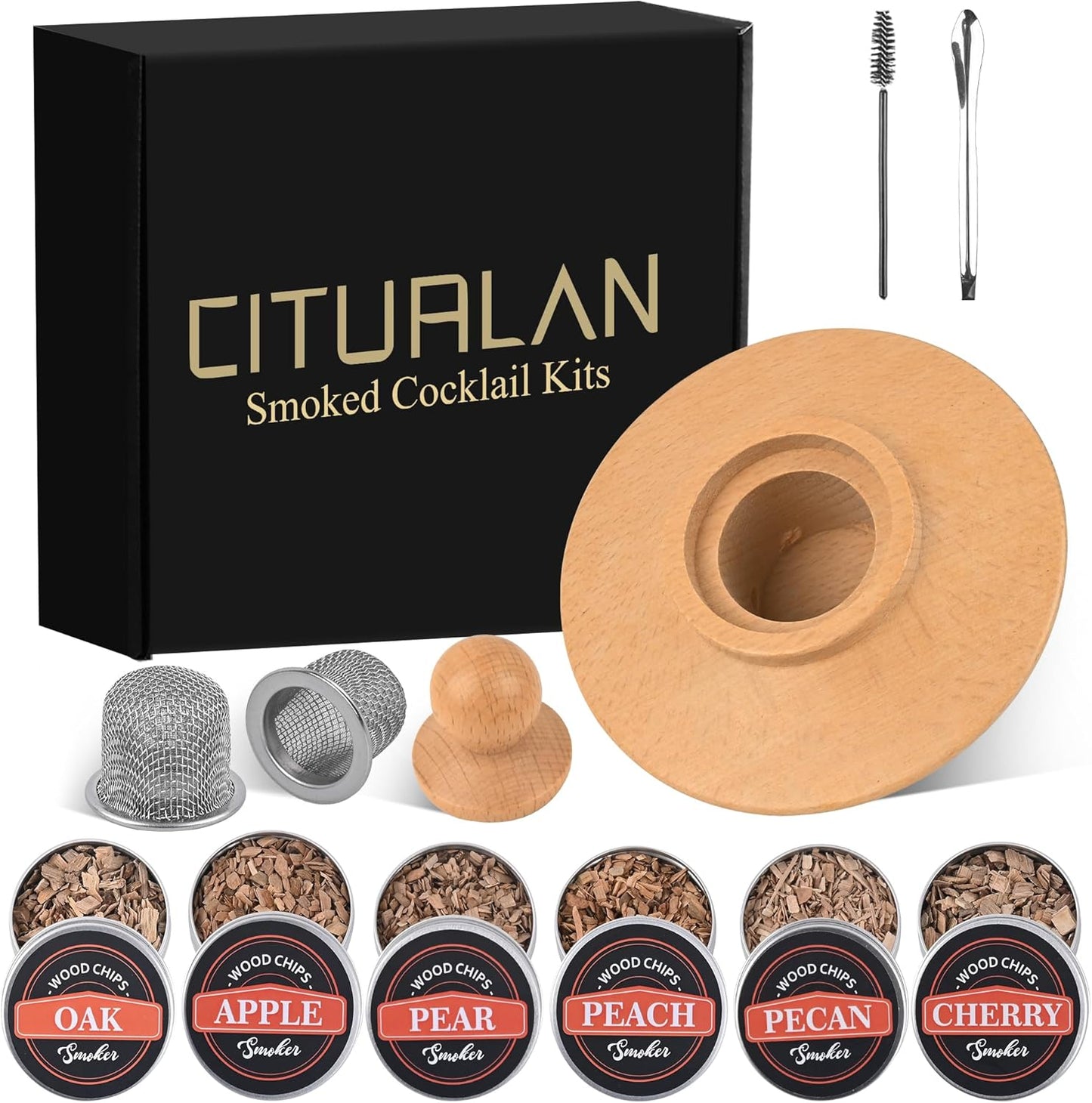 11 Pcs Whiskey Smoker Kit with 6 Wood Chip Flavors- Cocktail Smoker Infuser Kit, Old Fashioned Drink Smoker Kit, Birthday Bourbon Whiskey Valentine's Day Gift for Men, Husband, Him