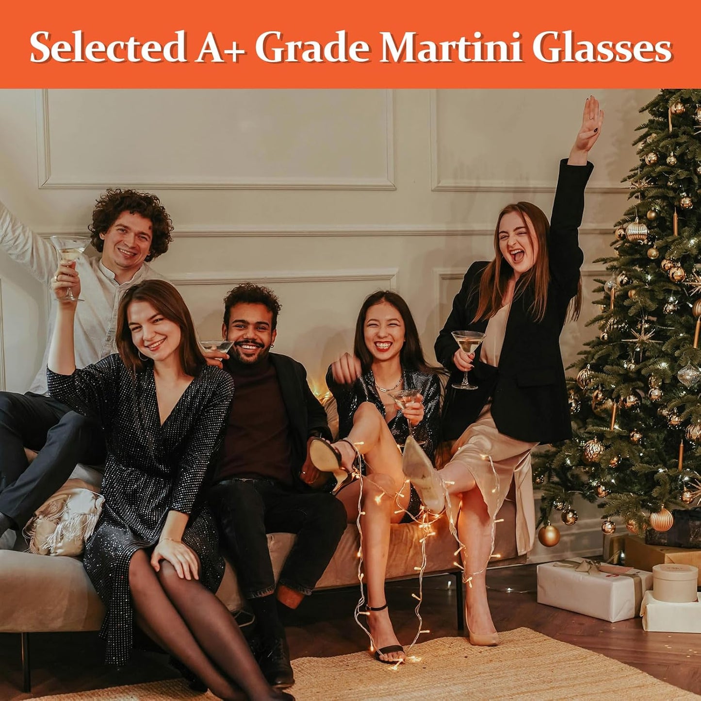 Martini Glasses Set of 4-9 oz, Handmade Premium Crystal Cocktail Glasses, Martini, Cosmopolitan, Manhattan, Gimlet, Pisco Sour, Christmas Gifts for Men Women, Clear