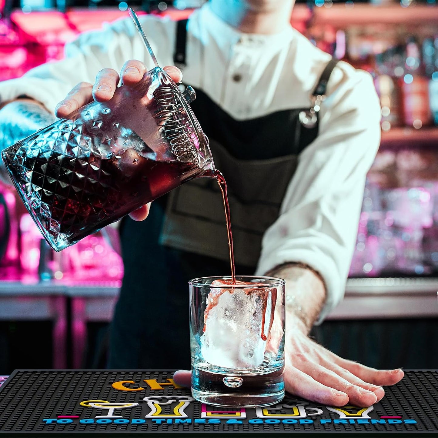 Preboun Bar Mat 12 x 18 Inch with Fluorescent Pattern Thick Rubber Non Slip Spill Mats Countertop Entertaining Vibrant Bar Mat for Coffee Station Kitchen Restaurant