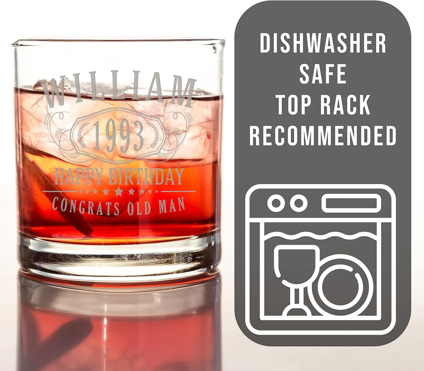 Personalized Etched 11oz Whiskey Glass–Customized Gifts for Men Him, Father’s Day, Custom Name Cup, Happy 40th Birthday Gift Idea for Dad Brother Adult Son, Turning Years Old Bday Party, Bernard