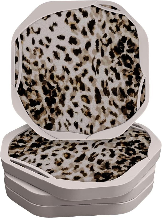 UMIRRO Absorbent Felt & Silicone Coasters Set of 6 with Holder, Blue Coast - 26. Leopard
