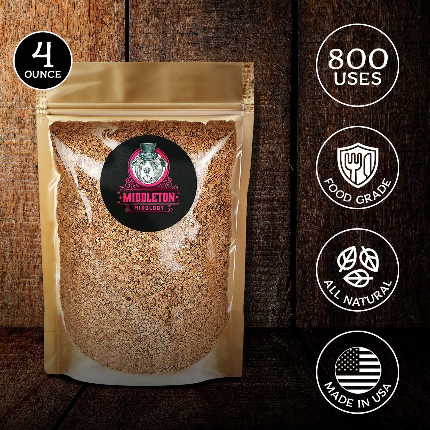 SmokeTop® 4oz Bag - Cocktail Smoker Chips for Old Fashioned Cocktails, Whiskey, & Bourbon - by Middleton Mixology Made in The USA (800 uses) (Apple)