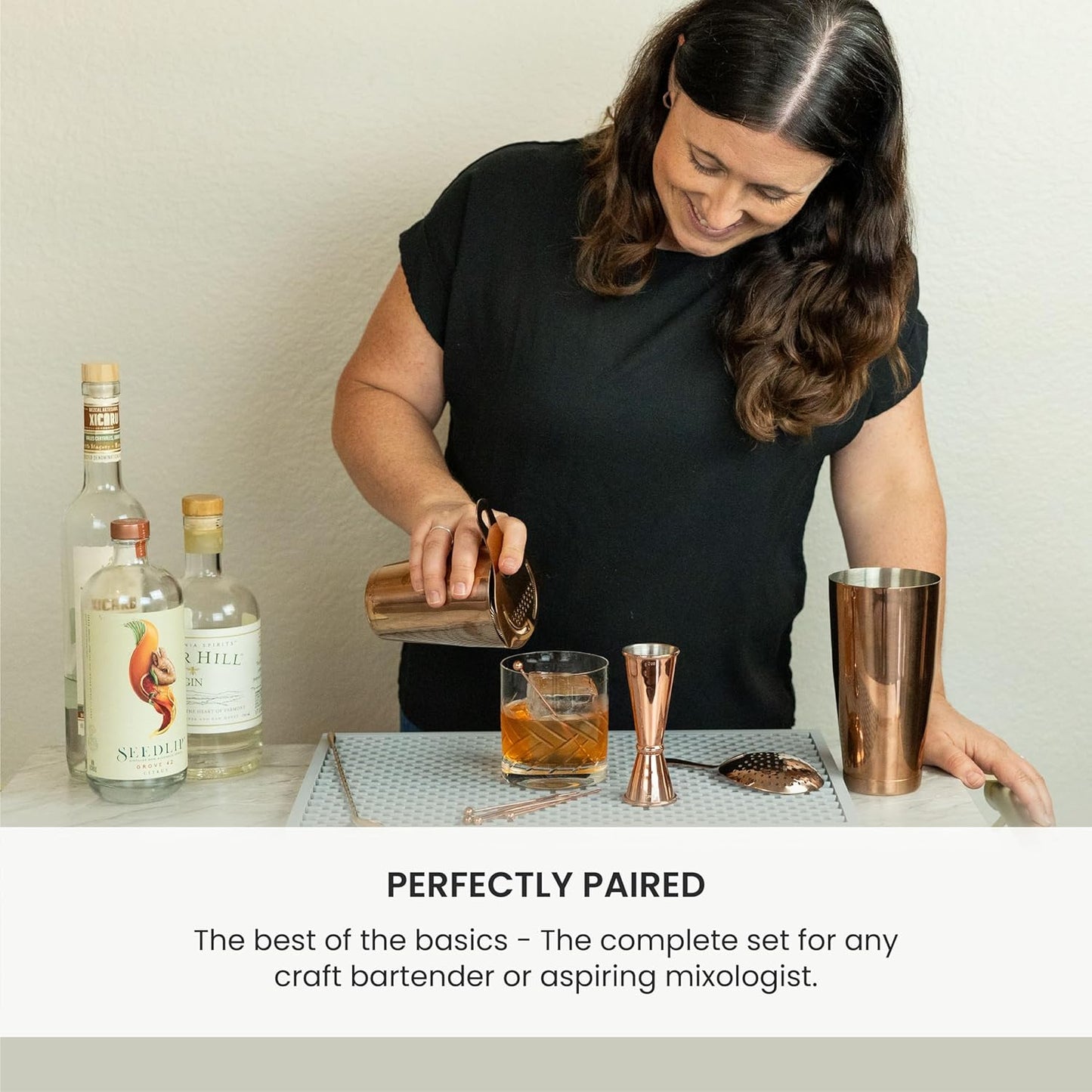 A Bar Above 14-Piece Antique Copper Bartender Kit, Premium Stainless Steel Barware Gift Set for Home Bar, Includes Shaker, Jigger, Strainers, Spoon, Picks, Professional Mixology Tools