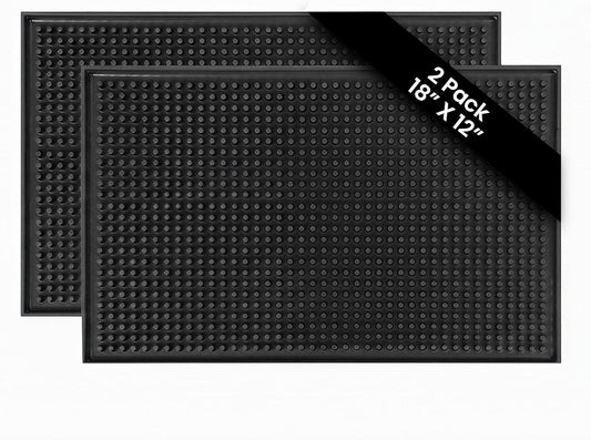 Rubber Bar Mat Set of 2-18"x12", Black - Durable, Non-Slip, Non-Toxic Spill & Drying Mats for Bars, Restaurants, Coffee Shops, Countertops & Tabletops