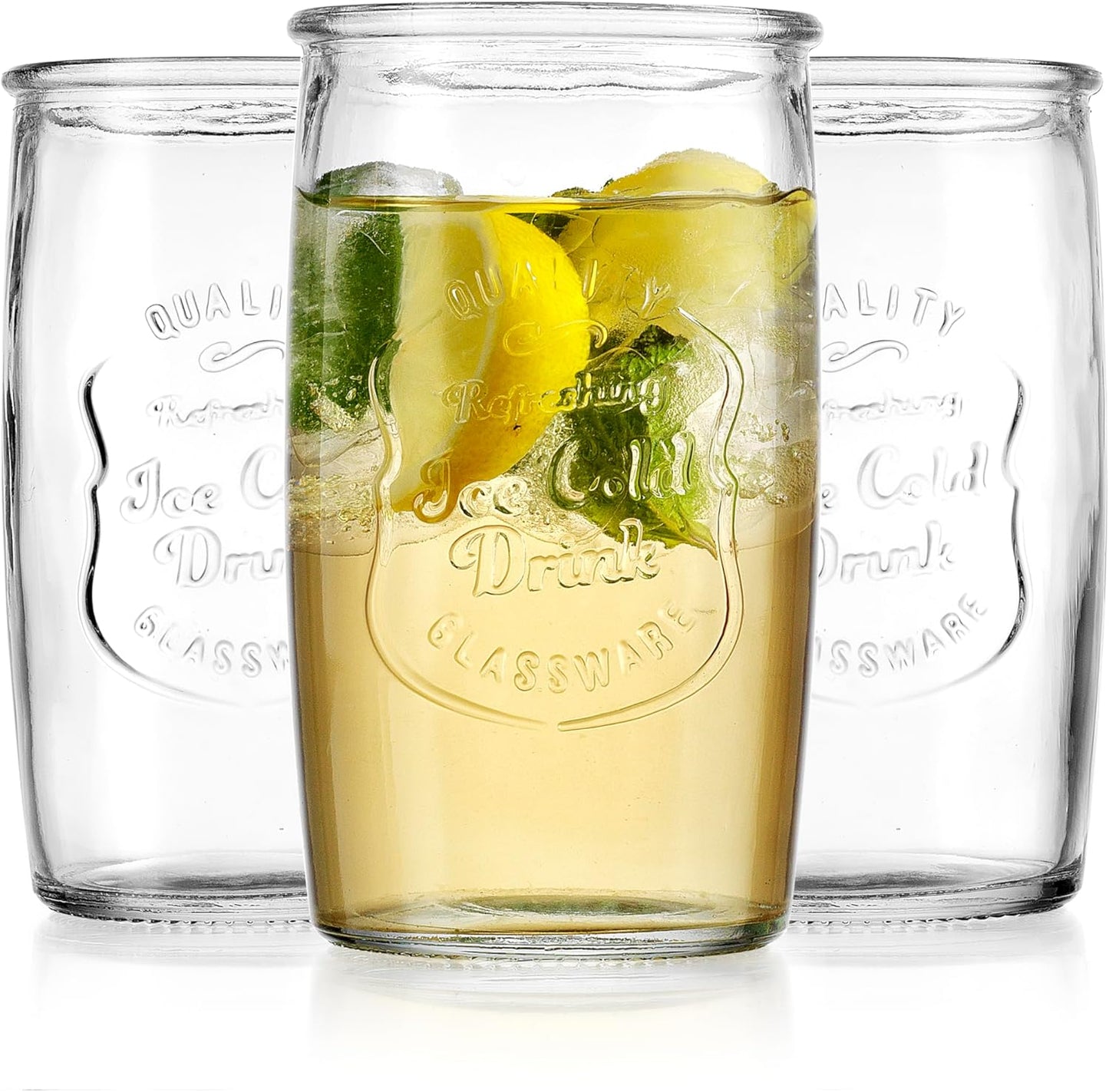 Glaver's Drinking Glasses Set of 4, Vintage Italian Style – Elegant 20 Oz Clear Tumbler Glassware Set– Genuine Artisan-Made for, Refreshing Drinks, Beverages, Cocktails.