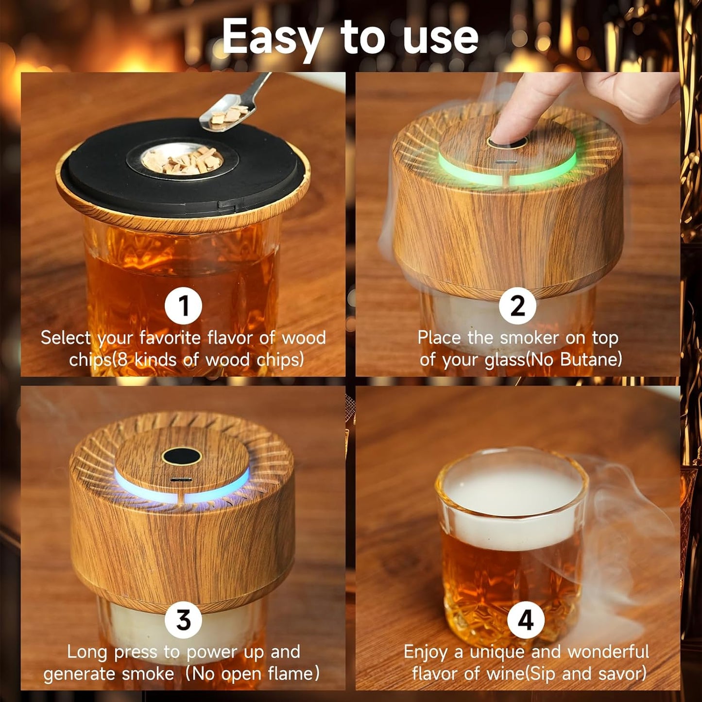 Whiskey Smoker Kit - Electric Cocktail Smoker with Wooden Barrel Case and 8 Flavors Wood Chips, Old Fashioned Smoker Kit Bourbon Gifts for Men