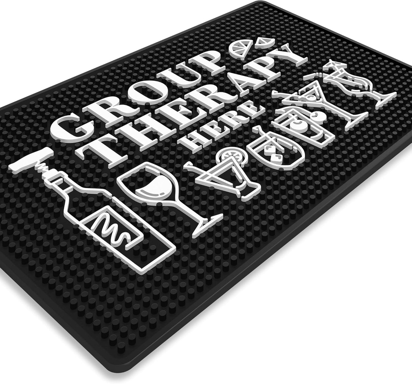 Group Therapy Bar Mat – Heavy Duty 18"x12" Rubber Bar Mats for Countertop, Non-Slip Bartender & Spill Mat for Home Bar, Funny Bar Gifts