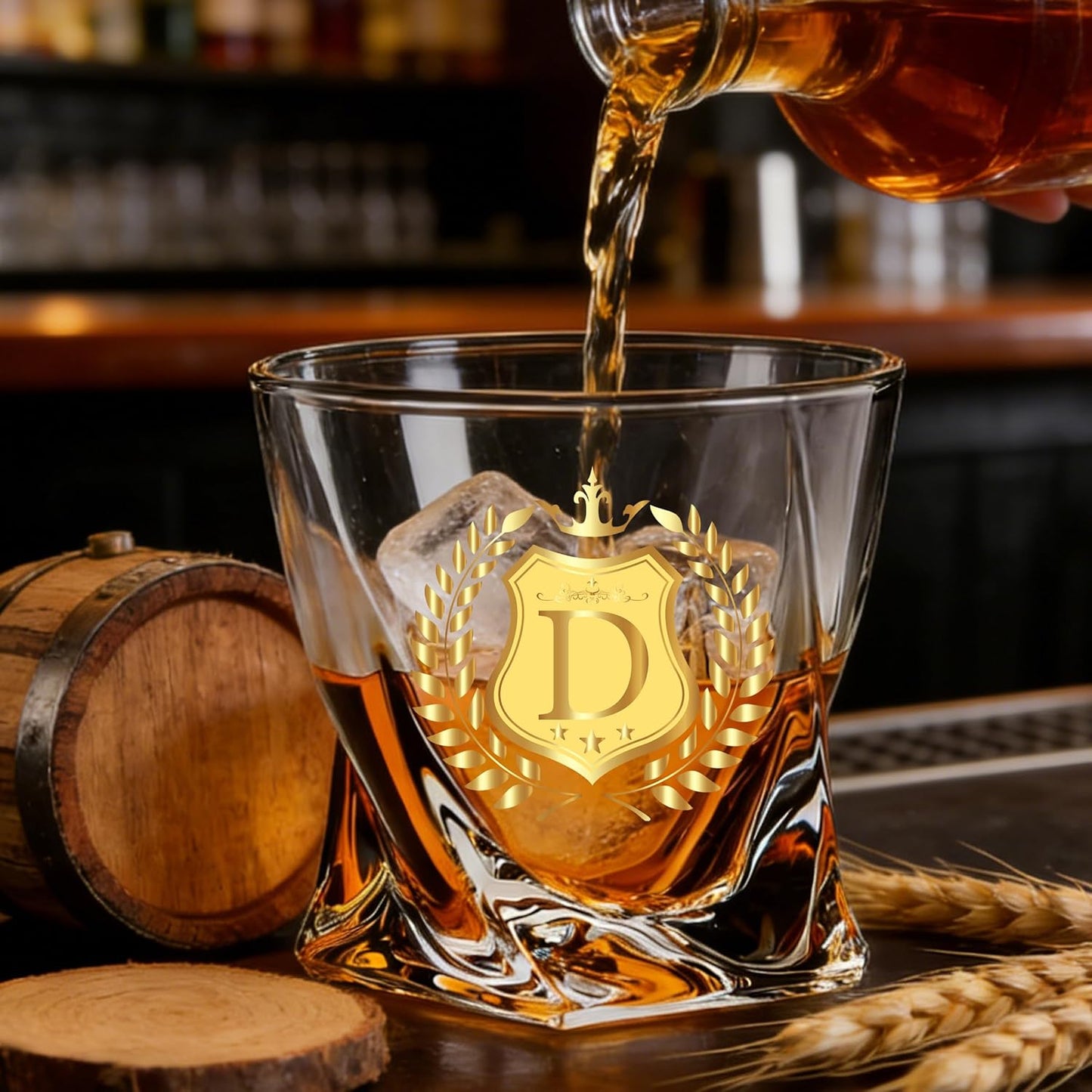 Monogrammed Whiskey Glass Gift Initial Letter D Gift for Man Woman Personalized A-Z Wine Glasses Gifts Package with Whisky Glass and Greeting Card for Men or Women