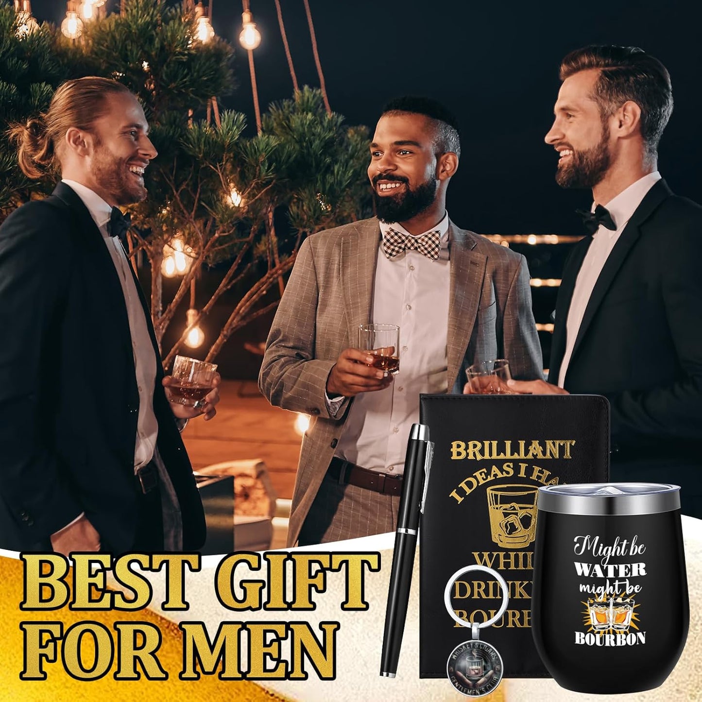 Reallnaive 6 Pcs Bourbon Gift for Men Funny Whiskey Lovers Gifts 12 oz Stainless Steel Cup Socks Keychain Pen Notebook Box for Father's Day Dad Husband Grandpa Bourbon Whiskey Lovers Gift
