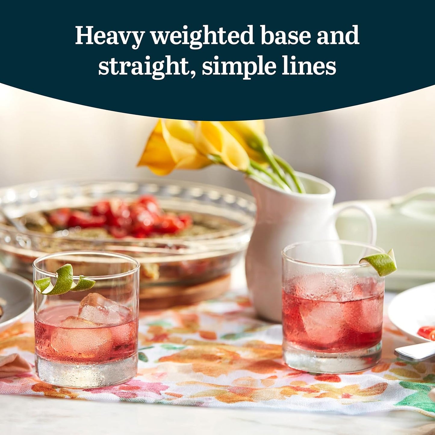 Libbey Heavy Base Rocks Cocktail Glasses Set, Clear Whiskey Glasses Set of 4 with Weighted Base and Simple Lines, Heavy Drinking Glasses for Parties