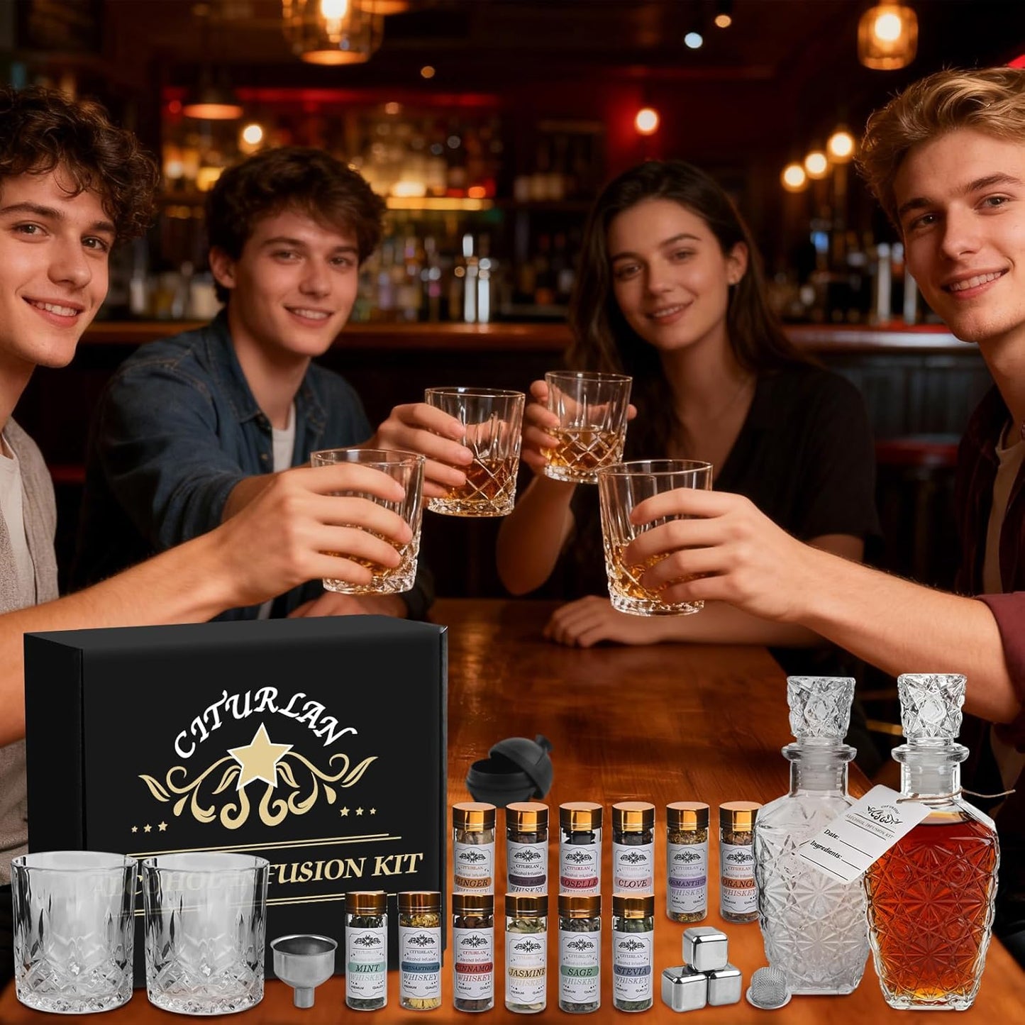 Premium Alcohol Infusion Kit | Complete Home Bar Set with Natural Botanicals, Recipe Guide & Tools for Whiskey, Vodka, Rum, Gin, Tequila & Cocktails, Valentine's Day Gift for Men, Husband, Him