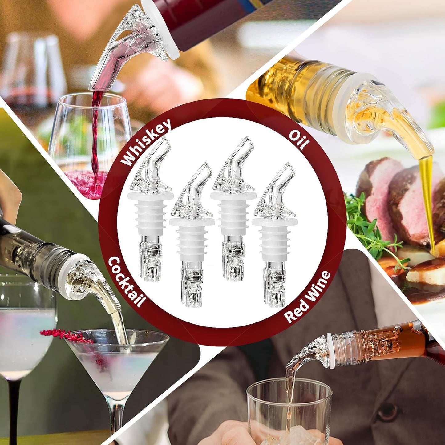 SuproBarware Automatic Measured Bottle Pourer 1.5oz - Quick Shot Spirit Measure Pourer Drinks Wine Cocktail Dispenser Home Bar Tools (4 pack ringless)