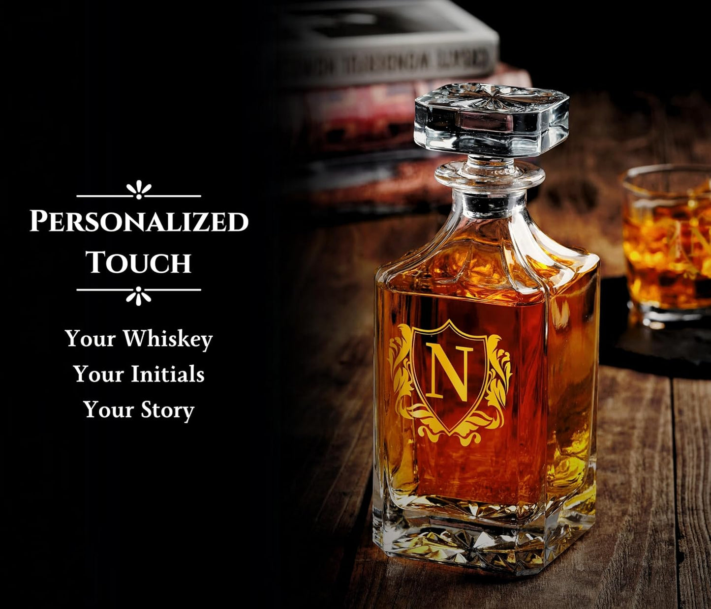 Personalized Whiskey Decanter Set, Customized Alcohol Gifts for whiskey Lovers, Unique Whiskey Gifts for Men, Dad, Uncle on Birthdays and Christmas