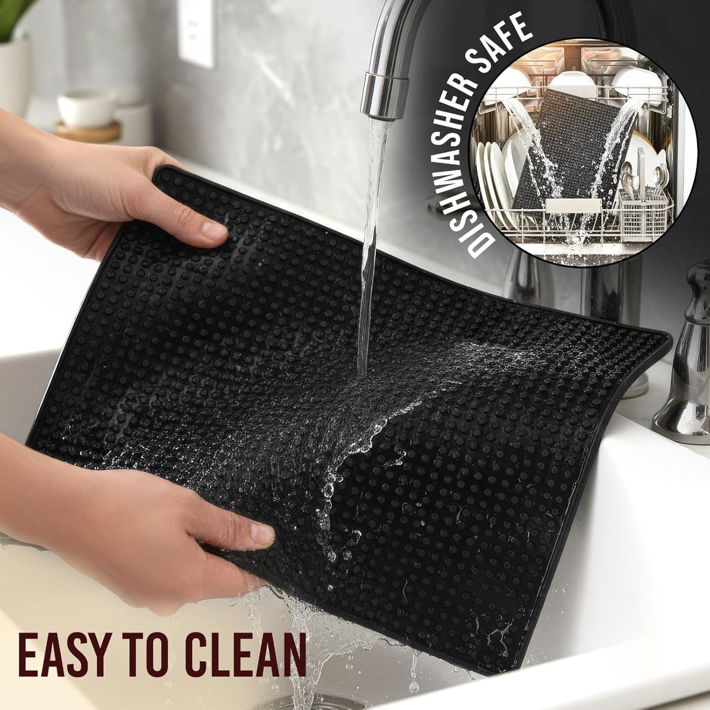 Rubber Bar Mat Set of 2-18"x12", Black - Durable, Non-Slip, Non-Toxic Spill & Drying Mats for Bars, Restaurants, Coffee Shops, Countertops & Tabletops