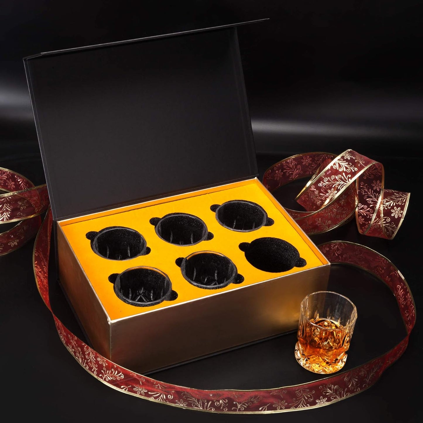 KANARS Whiskey Glasses Set of 6 with Elegant Gift Box,10 Oz Premium Old Fashioned Crystal Glass Tumbler for Liquor, Scotch, Cocktail or Bourbon Drinking, Gifts for Birthday Thanksgiving Christmas