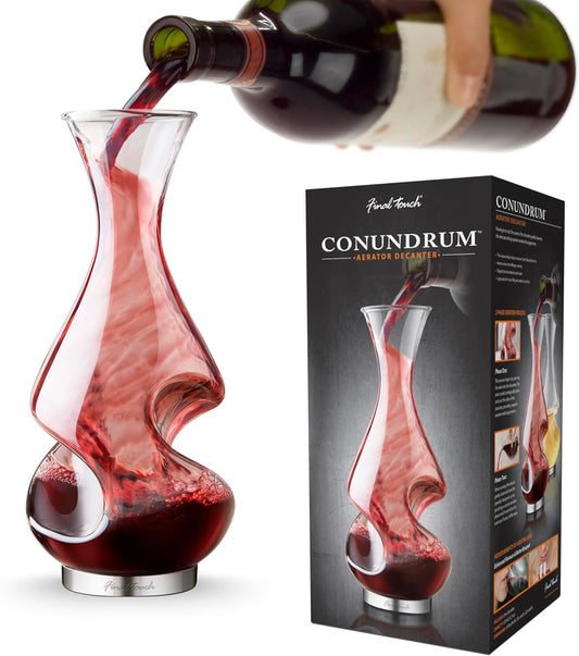 Final Touch Conundrum Wine Decanter Aerator - Superior Aeration & Oxygenation, Two-Phase Aeration Process, Enhances Flavor & Aroma, Elegant Stainless Steel Base, 375ml Capacity (WDA600)