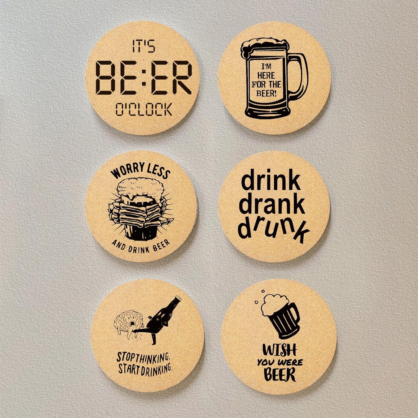 Coasters for Drinks with Holder Set of 6, Absorbent Cork Wood Coaster for Cup Desk Office Table Kitchen Decor House Warming Gifts for New Home Couples, Round 4"