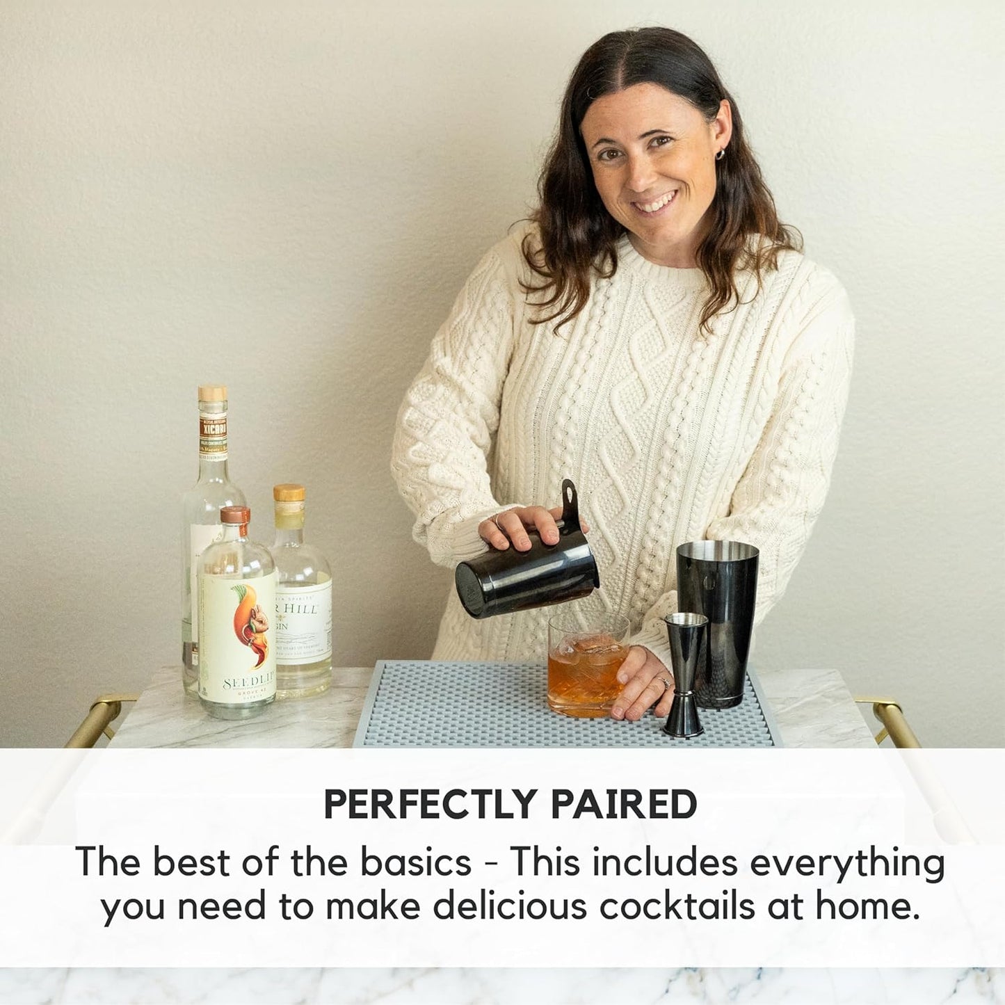 A Bar Above Cocktail Shaker Set, 4-Piece Professional Bartender Kit with Boston Shaker, Strainer and Jigger, Stainless Steel Bar Accessories for Craft Cocktails, Silver