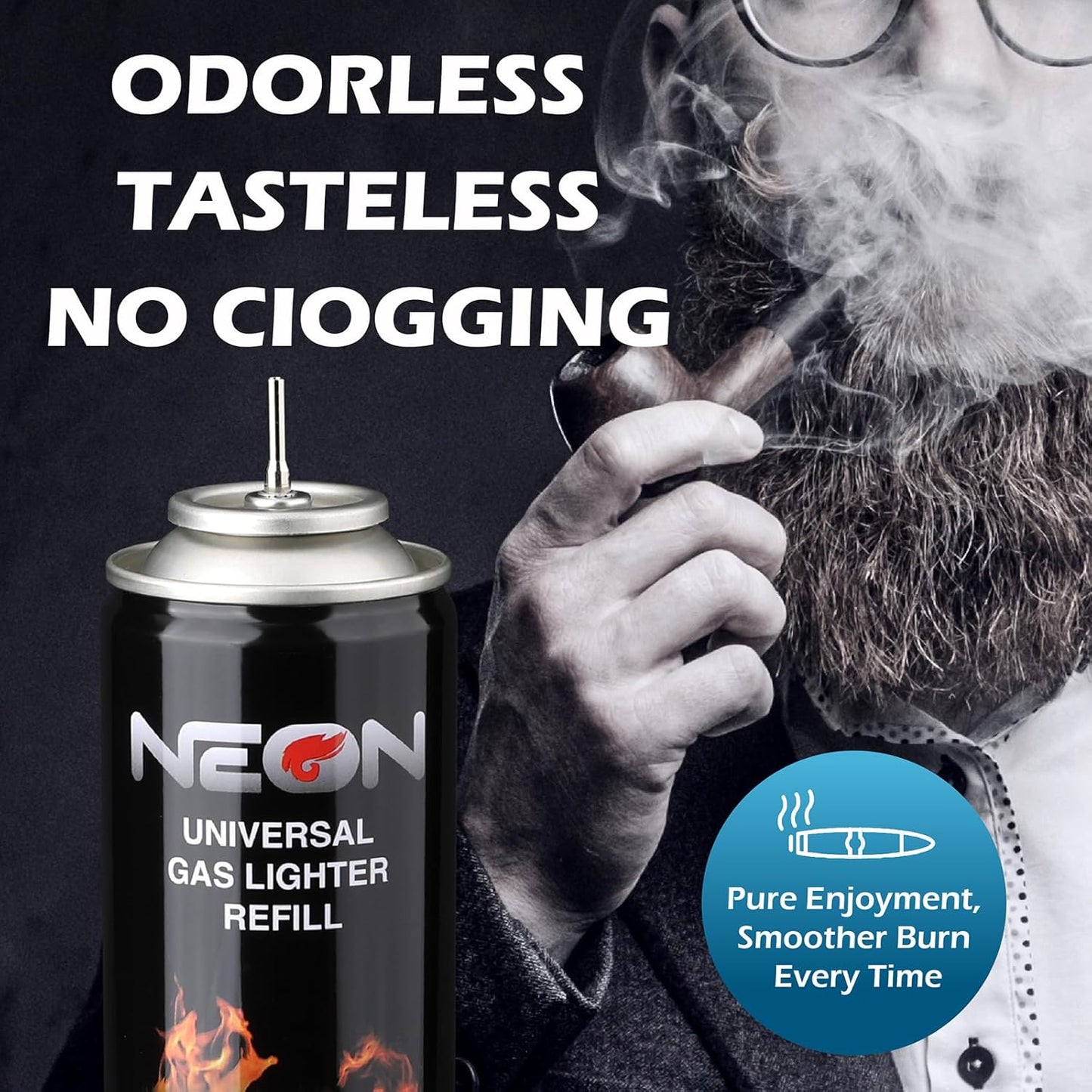 NEON Butane Fuel 300ml, 5X Premium Refined Butane Refill for Torch Lighter, 0 Impurities Lighter Fluid with Metal Nozzle & 5 Butane Gas Refill Adapters for Culinary, Welding, and DIY (2 Cans)